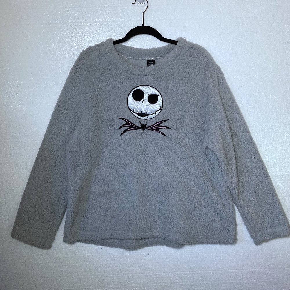 Nightmare Before Christmas Jack Skellington Size XL Gray Sherpa Pullover Sweater